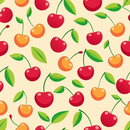 Seamless Pattern of Vibrant Cherries against a Bright Background
