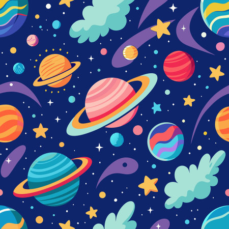 Vibrant Cosmic Sky Seamless Pattern on Light Backgroundのイラスト素材