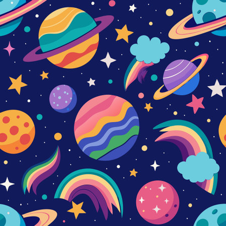 Seamless Pattern with Vibrant and Ethereal Cosmic Sky on a Light Background