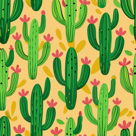 Seamless Vibrant Cacti Pattern on an Electric Blue Background