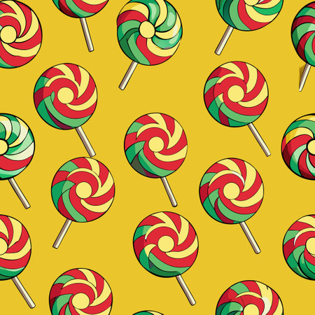 Seamless Pattern of Cheerful Christmas Lollipops on a Bright Backgroundのイラスト素材