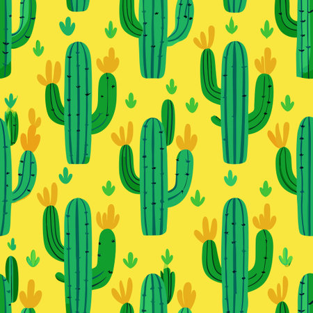 Seamless Pattern of Vivid Cacti Adorned on an Effervescent Background