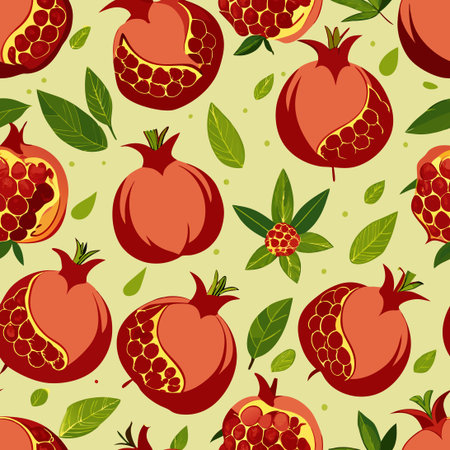 Vibrant Seamless Pattern of Juicy Pomegranate Fruit Illustrationのイラスト素材