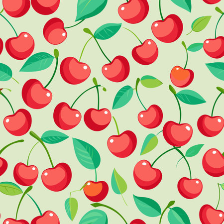 Vibrant and Seamless Pattern of Multicolored Cherries on a Light Background