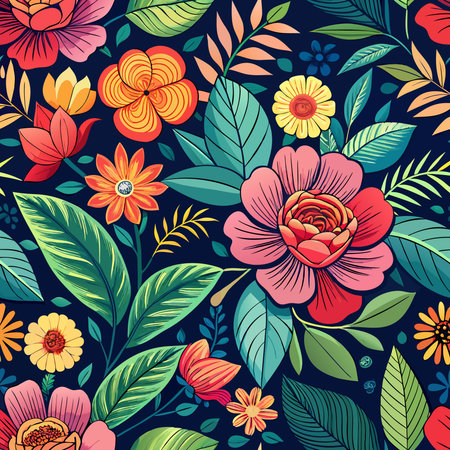 Enchanting Seamless Pattern Adorned with Delicate Flowers and Verdant Leaves