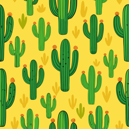 Vibrant Cactus Delight: A Seamless Pattern on a Vivid Backdrop