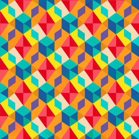 Geometric Kaleidoscope Seamless Pattern with Vibrant Colorful Ornaments