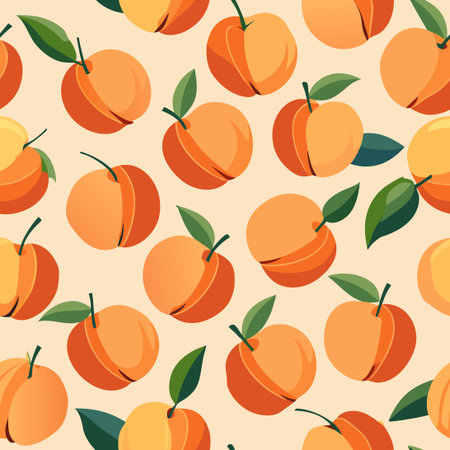Seamless Pattern with Ripe and Juicy Peaches on a Light Background for Fabric and Wallpaper Designs