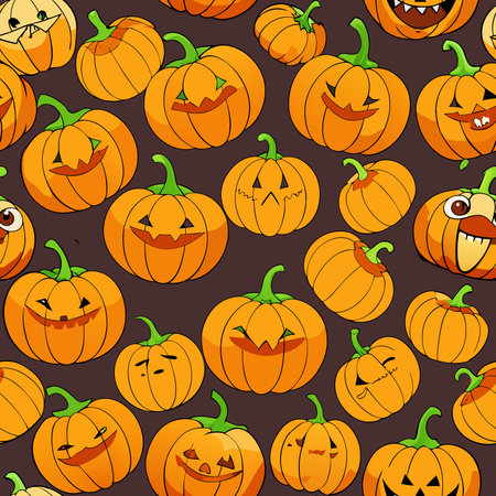 Endlessly Repeating Spooky Halloween Pumpkins Seamless Patternのイラスト素材