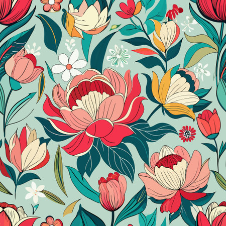 Seamless Floral Vector Pattern with Delicate Blooms and Intricate Details