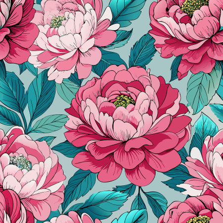 Watercolor Peonies in Seamless Pattern: Delicate and Charming Floral Designのイラスト素材