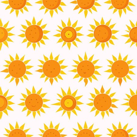 Endless Sunlight: Seamless Vector Sun on White Background