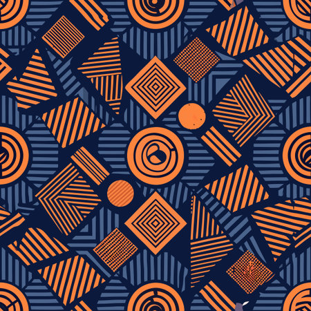 Abstract Seamless Pattern Featuring Geometric Shapes and Interwoven Lines
