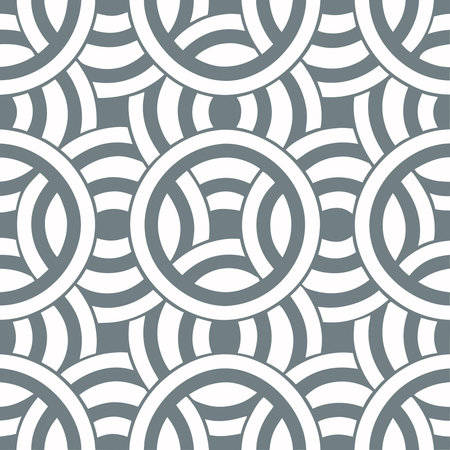 Seamless White Interlaced Rounded Arc Patterned Background with Radiating Linesのイラスト素材