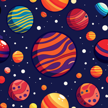 Seamless Vector Pattern of Celestial Objects in Space Featuring Planets, Comets, and Stars