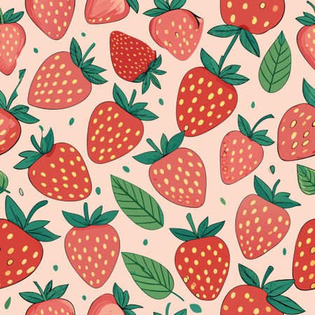 Seamless Pattern of Vibrant Red Ripe Strawberries for Fabric or Wallpaper Design