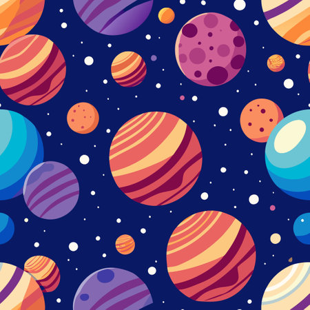 Celestial Adventure: Vector Seamless Pattern of Planets and Stars in Spaceのイラスト素材