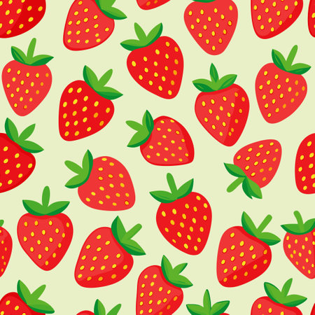 Seamless Pattern of Fresh Ripe Strawberries with Leaves on Transparent Backgroundのイラスト素材