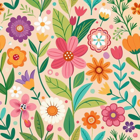 Vibrant Springtime Floral Seamless Pattern Wallpaper Background