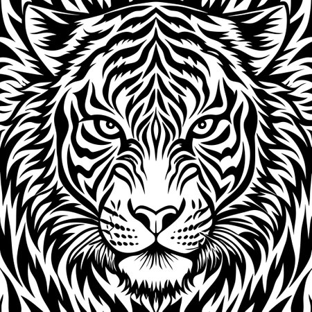 Tiger head. Black and white vector illustration. Isolated on white background.のイラスト素材
