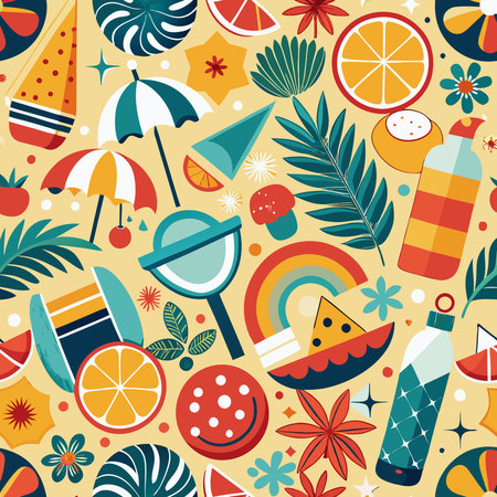 Lively Retro Summer Patterns with Geometric Shapes and Vibrant Colors