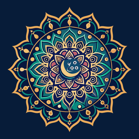 Exquisite Ramadan Kareem Mandala Design with Intricate Patterns and Vibrant Colorsのイラスト素材