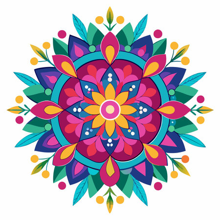 Intricate Mandala Embellished with Vibrant Floral Patternsのイラスト素材
