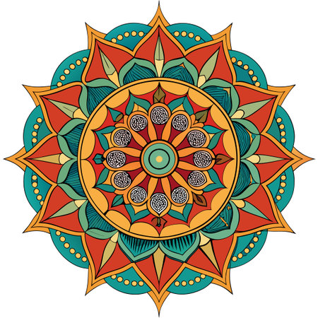Intricate Ethnic Vector Mandala with Geometric Patterns and Vibrant Huesのイラスト素材