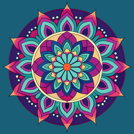 Ten-Pointed Mandala Illustration with Vibrant Colors and Intricate Patternsのイラスト素材