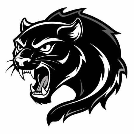 Majestic Black and White Panther Hunting in Prowling Poseのイラスト素材