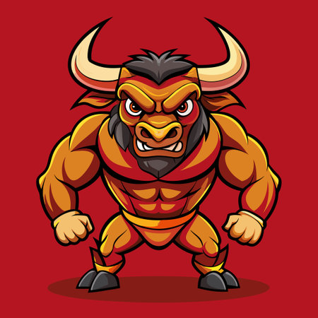 Enraged Bull Mascot Poised to Charge with Furyのイラスト素材