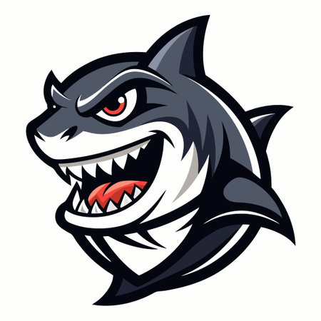 Ferocious Black or Tiger Shark Silhouette Mascot Characterのイラスト素材