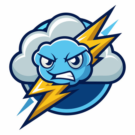 Wrathful Cloud Unleashing Lightning Bolt Mascot Logoのイラスト素材