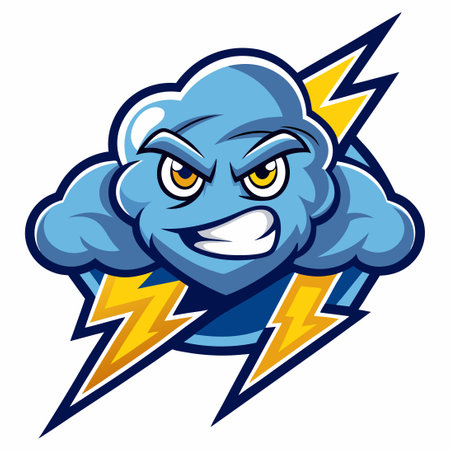 Fierce and Electrifying: Animated Cloud Mascot Unleashing Lightning Boltのイラスト素材
