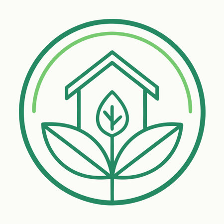 Minimalist House Home Line Art Icon with Leaf Logoのイラスト素材