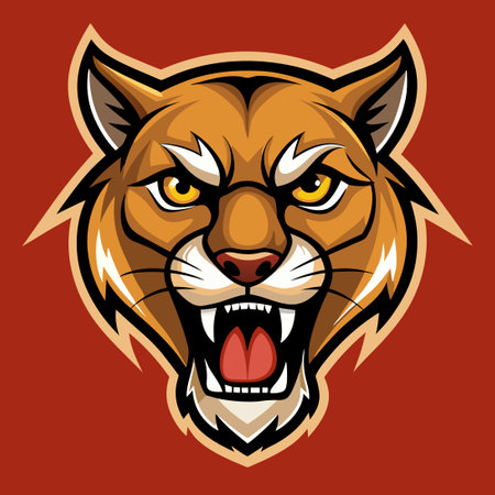 Majestic Angry Cougar Head Emblem for Fierce Branding and Designのイラスト素材