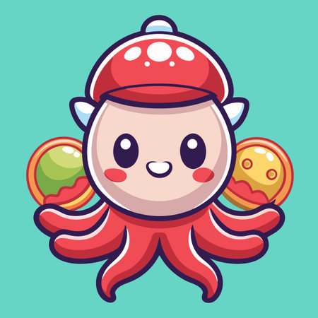 Cute Octopus Cartoon Character Takoyaki Mascot Logo for Business or Websiteのイラスト素材