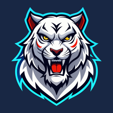Fierce White Tiger Mascot Character Roaring for Esports Teamsのイラスト素材