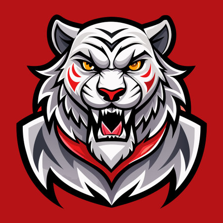 Ferocious White Tiger Mascot Cartoon Character Glaring with Intensity for Esportsのイラスト素材