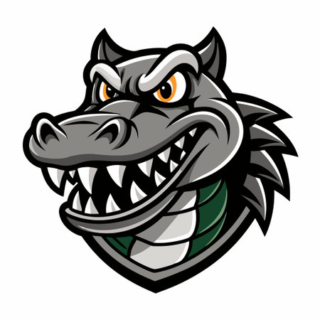 Fierce Monochrome Mascot Logo Featuring an Angry Crocodileのイラスト素材