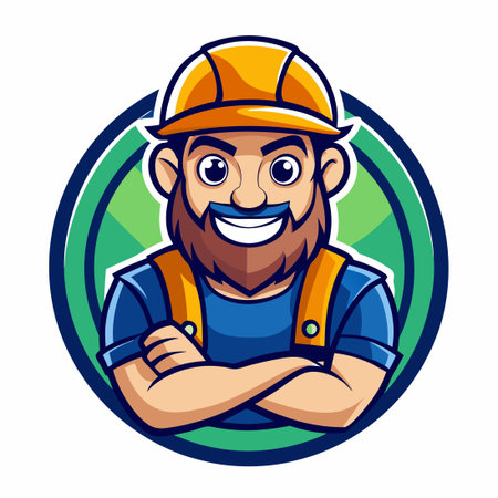 Friendly Builder Mascot Character Logo for Your Construction Businessのイラスト素材