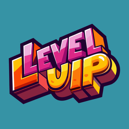 Editable Text Effect Level Up 3D Cartoon Template with Customizable Typography and Glowのイラスト素材
