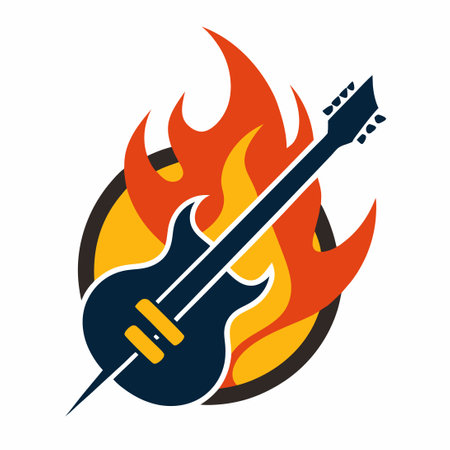 Fiery Guitar Strumming: A Symbiotic Logo Concept for Music and Passionのイラスト素材
