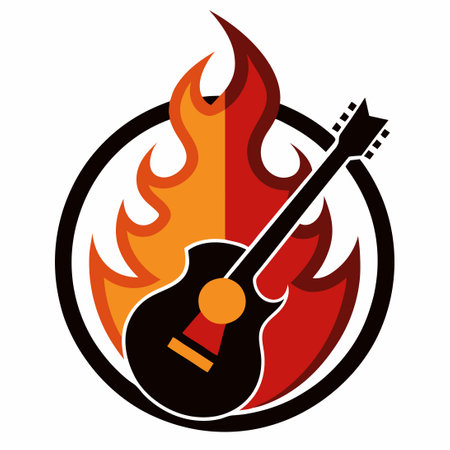 Fiery Guitar Strings Music Logo Concept with Flamboyant Designのイラスト素材