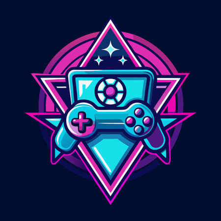 Neon Gamer Sign Illuminates Victory with Play, Win, and Logo Designのイラスト素材