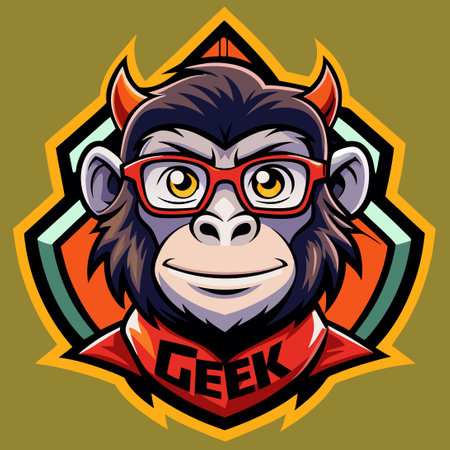 Geek Monkey Mascot Logo Illustration with Modern Vector Designのイラスト素材