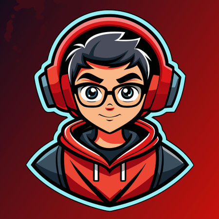 Cool Gamer Boy Mascot Character Wearing Hoodie and Headsetのイラスト素材