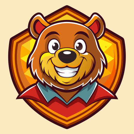 Friendly Bear Cartoon Vector Emblem Badge for Business Brandingのイラスト素材