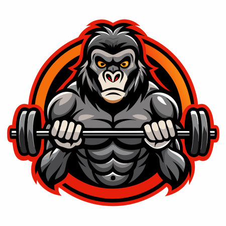 Fierce Gorilla Fitness Gym Logo Depicting Gorilla Lifting Weightsのイラスト素材