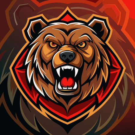 Fierce Grizzly Bear Gaming Mascot Logo Template for Esports Enthusiastsのイラスト素材